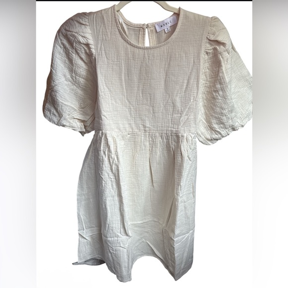 Mable Mini Dress Babydoll Puff Sleeve Cream Linen Casual Summer Dress New Size S - Picture 5 of 9